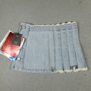 Andersson Bell Skirt Womens Size 27 Blue Apron Pleated Denim Mini Wrap Skirt